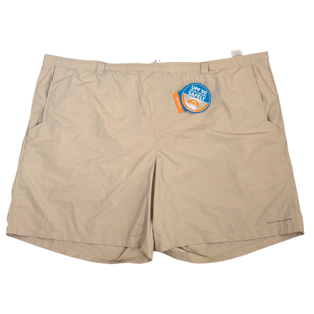 New Columbia Mens Swimsuit Trunks Sz 4X 8" Inseam Khaki Tan Omni Shade 50 SPF